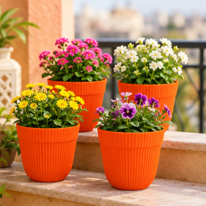 (Set of 4 Orange French Plastic Garden Pot