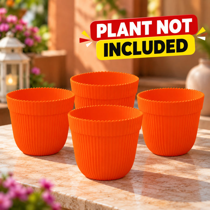 (Set of 4 Orange French Plastic Garden Pot