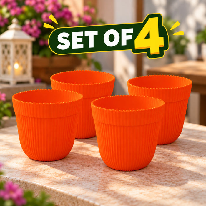 (Set of 4 Orange French Plastic Garden Pot