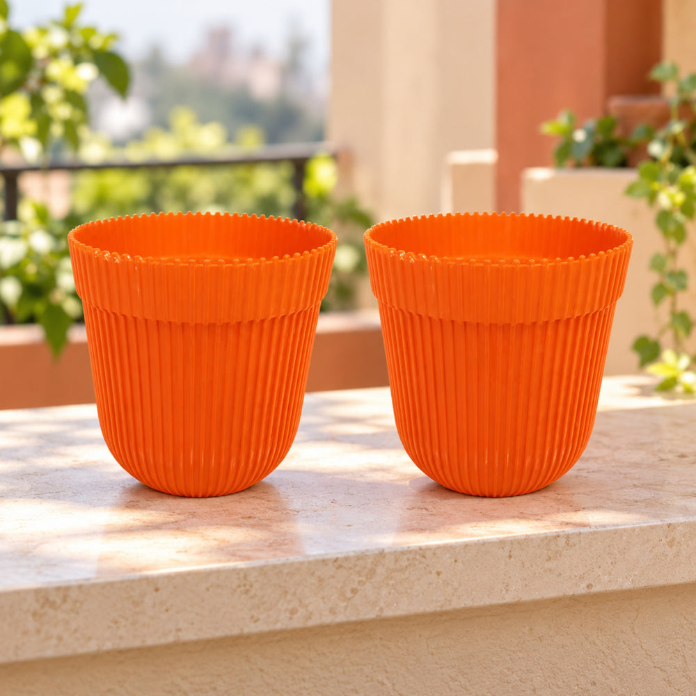 (Set of 2 Orange French Plastic Garden Pot