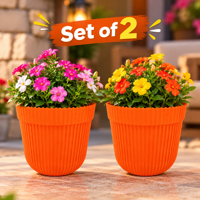 (Set of 2 Orange French Plastic Garden Pot