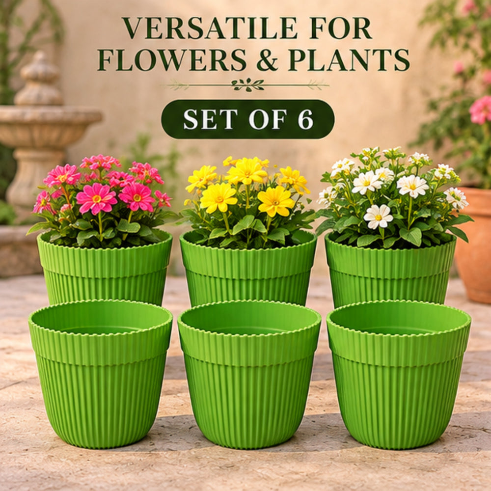 (Set of 6 Green French Plastic Garden Pot