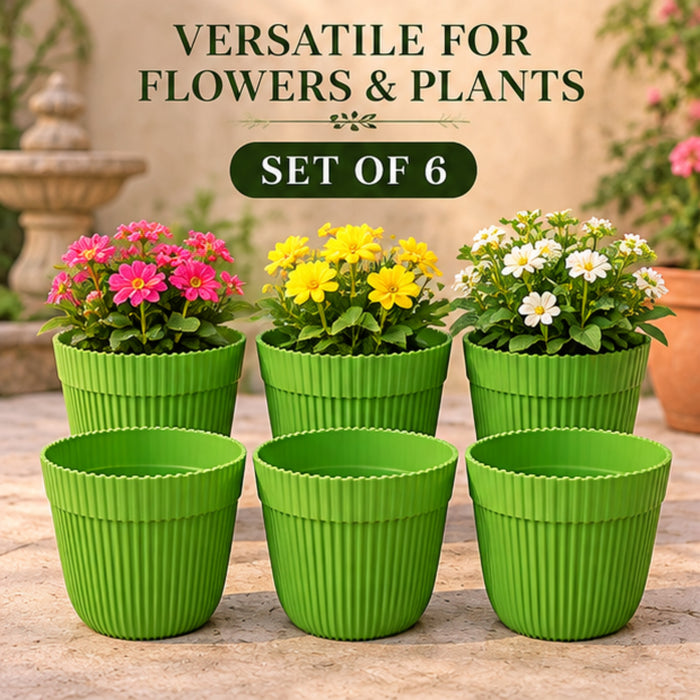(Set of 6 Green French Plastic Garden Pot