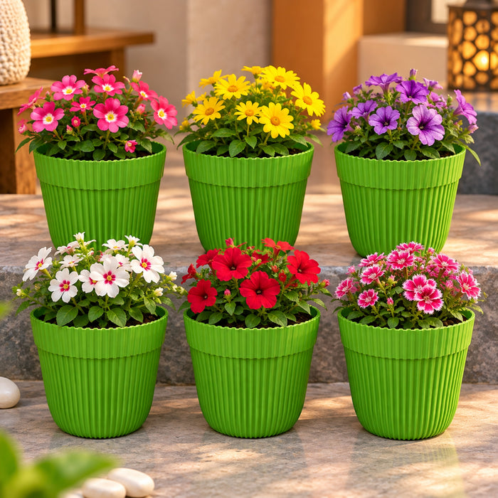 (Set of 6 Green French Plastic Garden Pot