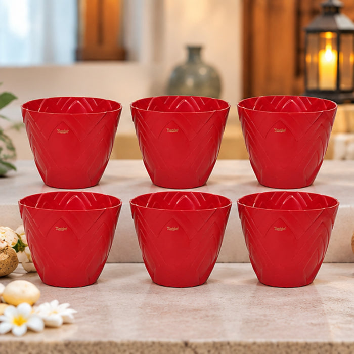 Set of 6 : Red Lotus 8 Inches PP/ PVC / High Quality Plastic Planter
