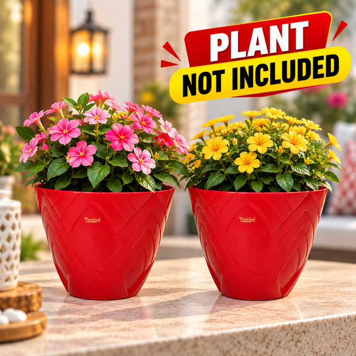 Set of 6 : Red Lotus 8 Inches PP/ PVC / High Quality Plastic Planter