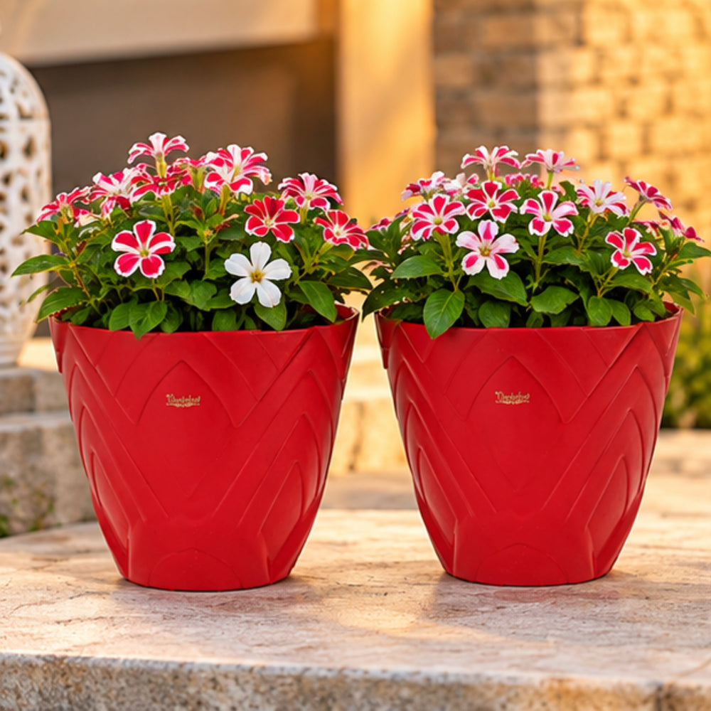 Set of 2 : Red Lotus 8 Inches PP/ PVC / High Quality Plastic Planter