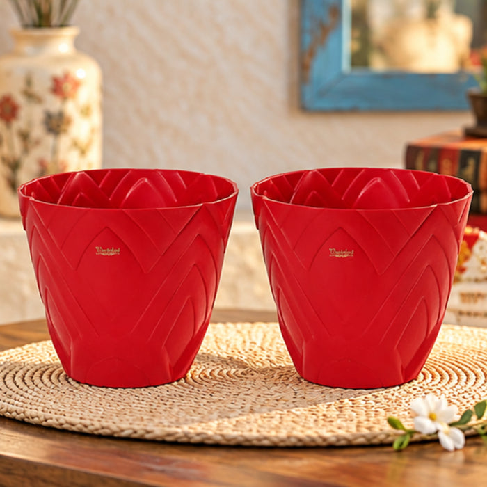 Set of 2 : Red Lotus 8 Inches PP/ PVC / High Quality Plastic Planter