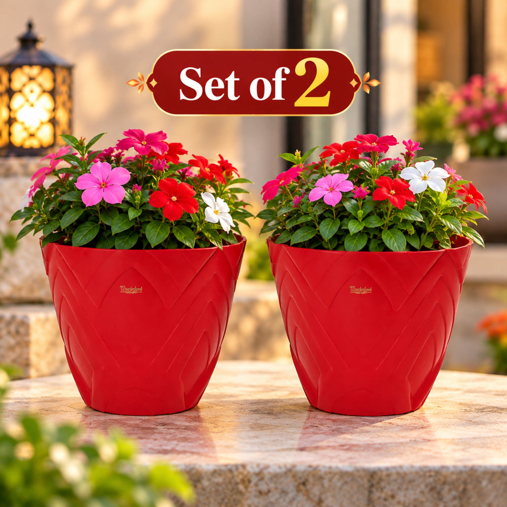 Set of 2 : Red Lotus 8 Inches PP/ PVC / High Quality Plastic Planter