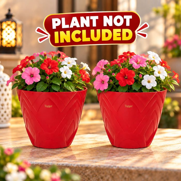 Set of 2 : Red Lotus 8 Inches PP/ PVC / High Quality Plastic Planter
