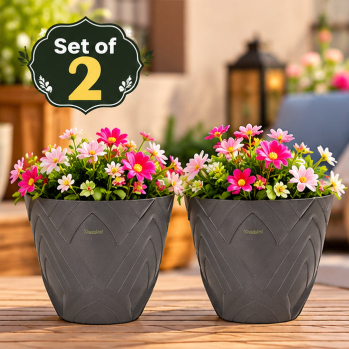 Set of 2 : Grey Lotus 8 Inches PP/ PVC / High Quality Plastic Planter