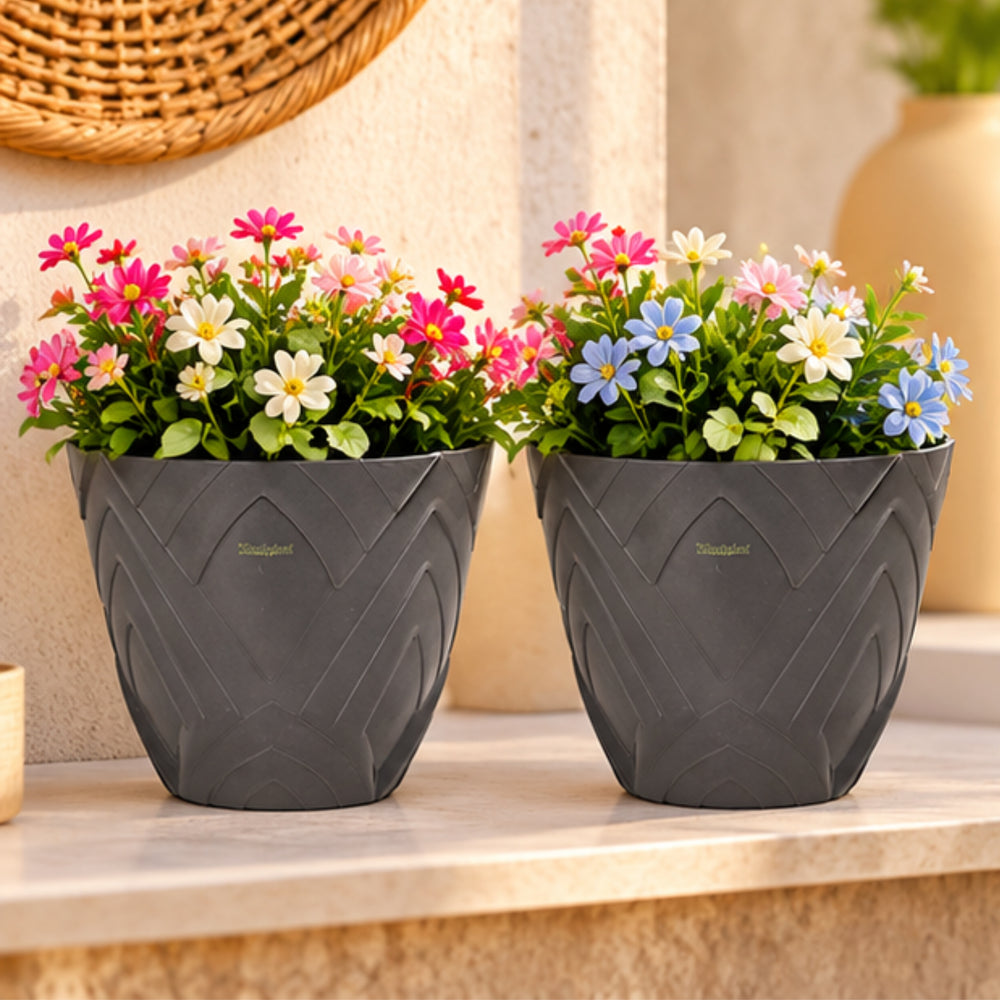 Set of 2 : Grey Lotus 8 Inches PP/ PVC / High Quality Plastic Planter