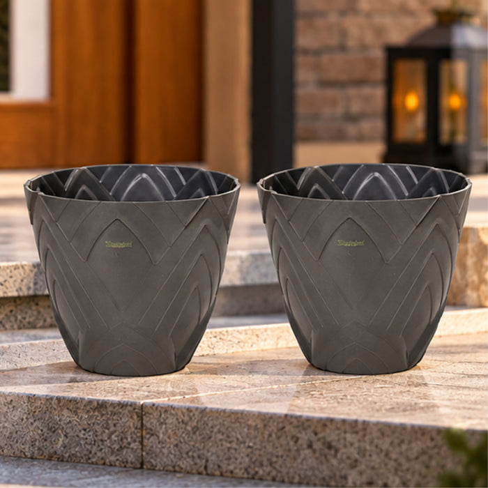 Set of 2 : Grey Lotus 8 Inches PP/ PVC / High Quality Plastic Planter
