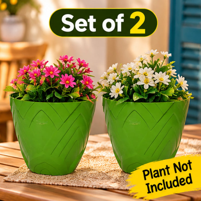 Set of 2 : Green Lotus 8 Inches PP/ PVC / High Quality Plastic Planter