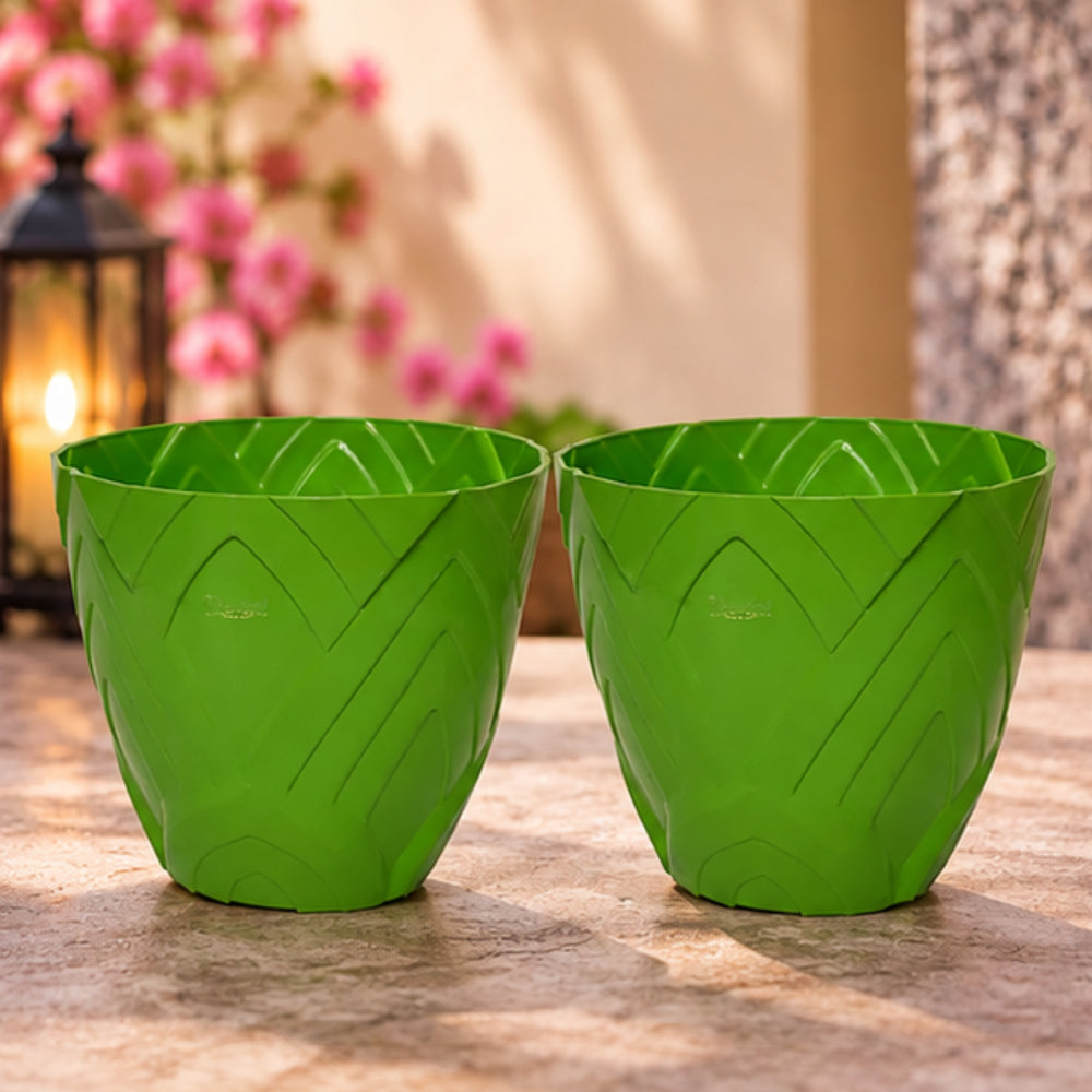 Set of 2 : Green Lotus 8 Inches PP/ PVC / High Quality Plastic Planter