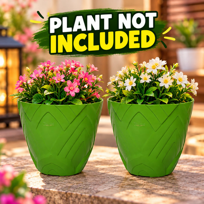 Set of 2 : Green Lotus 8 Inches PP/ PVC / High Quality Plastic Planter