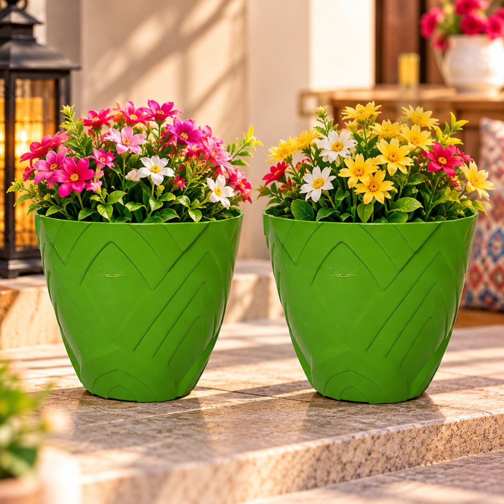 Set of 2 : Green Lotus 8 Inches PP/ PVC / High Quality Plastic Planter