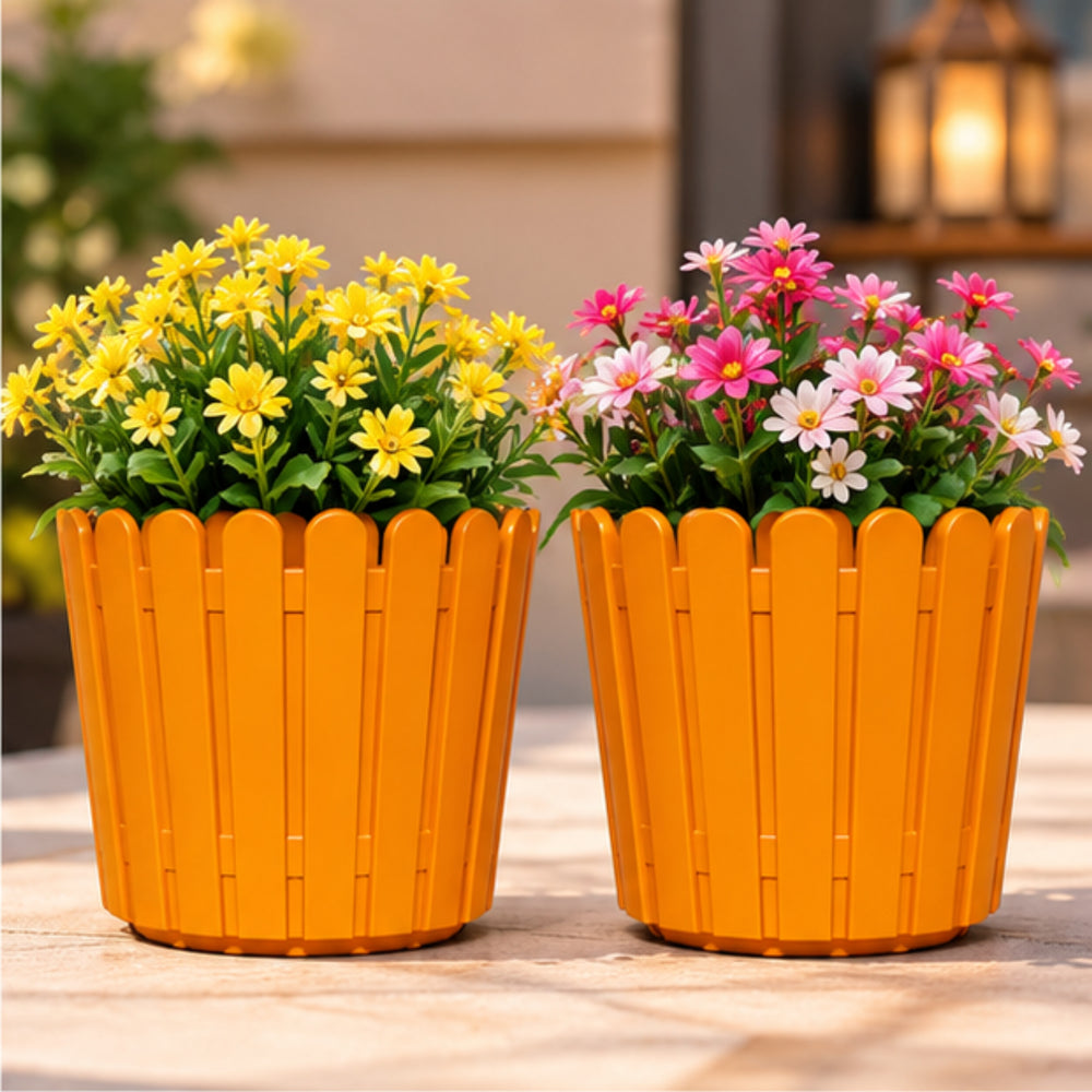 (Set of 2) 6 inch French Round Planters , Premium Plastic pots, Uv Protected (Orange)