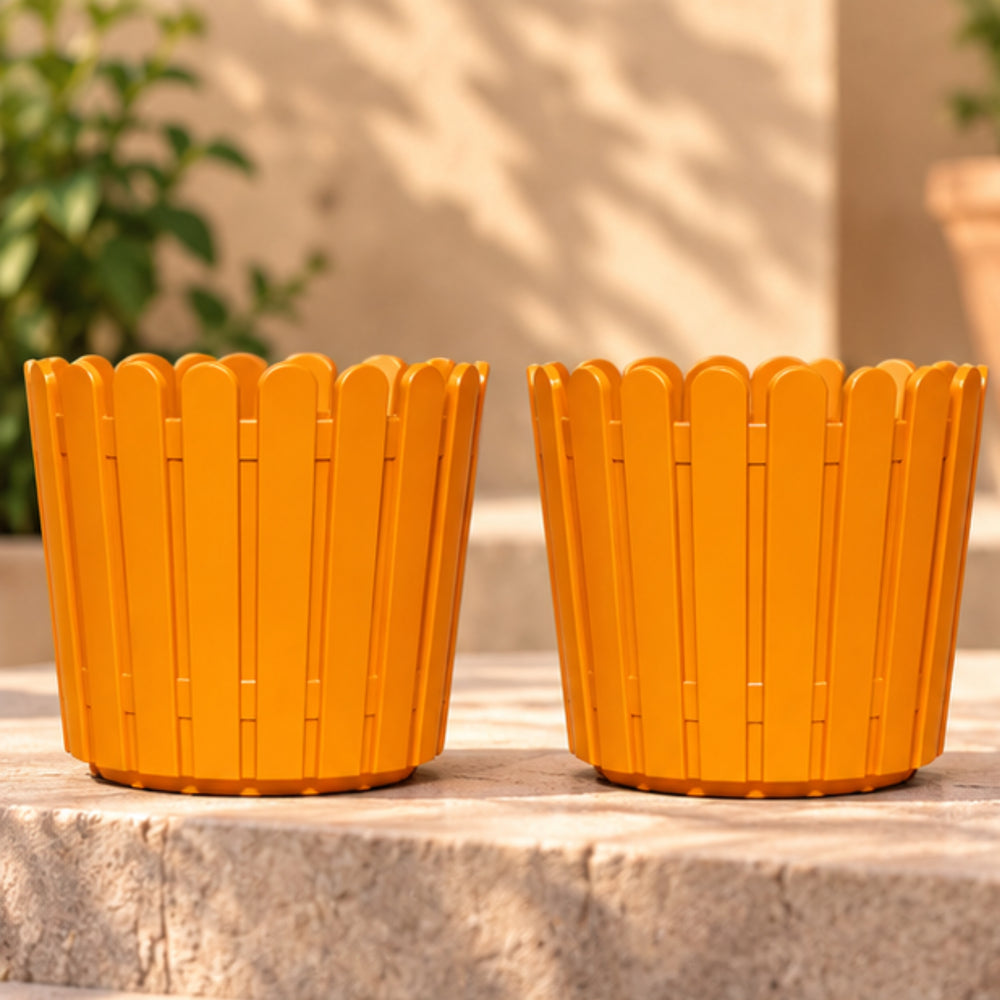 (Set of 2) 6 inch French Round Planters , Premium Plastic pots, Uv Protected (Orange)
