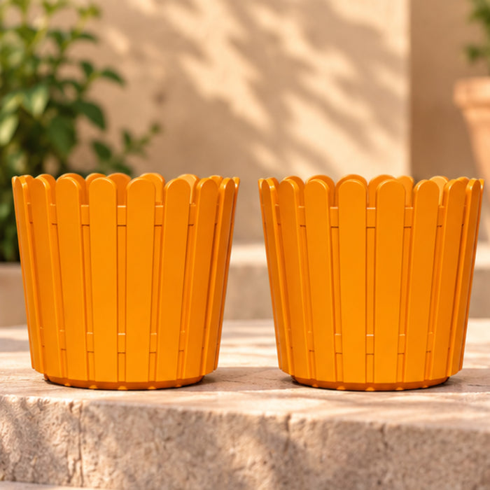 (Set of 2) 6 inch French Round Planters , Premium Plastic pots, Uv Protected (Orange)