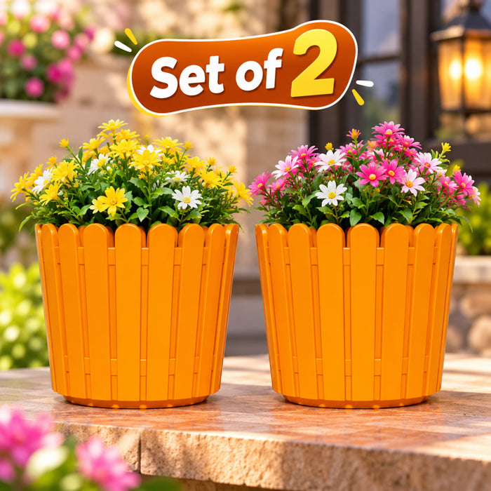 (Set of 2) 6 inch French Round Planters , Premium Plastic pots, Uv Protected (Orange)