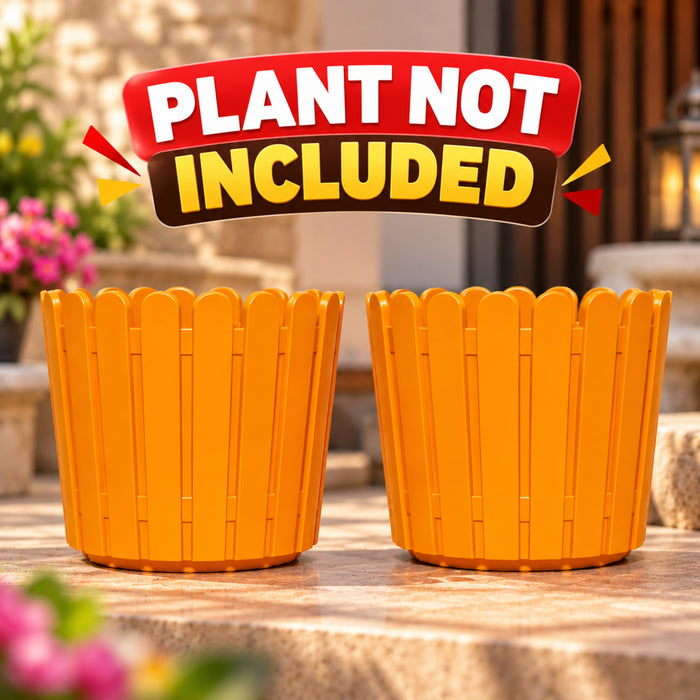 (Set of 2) 6 inch French Round Planters , Premium Plastic pots, Uv Protected (Orange)