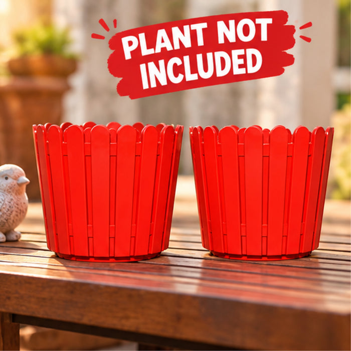 (Set of 2) 6 inch French Round Planters , Premium Plastic pots, Uv Protected (Red)