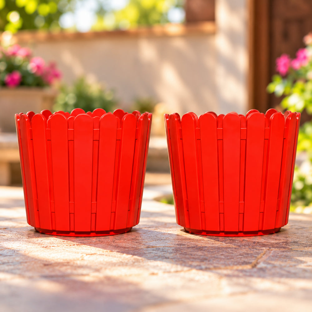 (Set of 2) 6 inch French Round Planters , Premium Plastic pots, Uv Protected (Red)