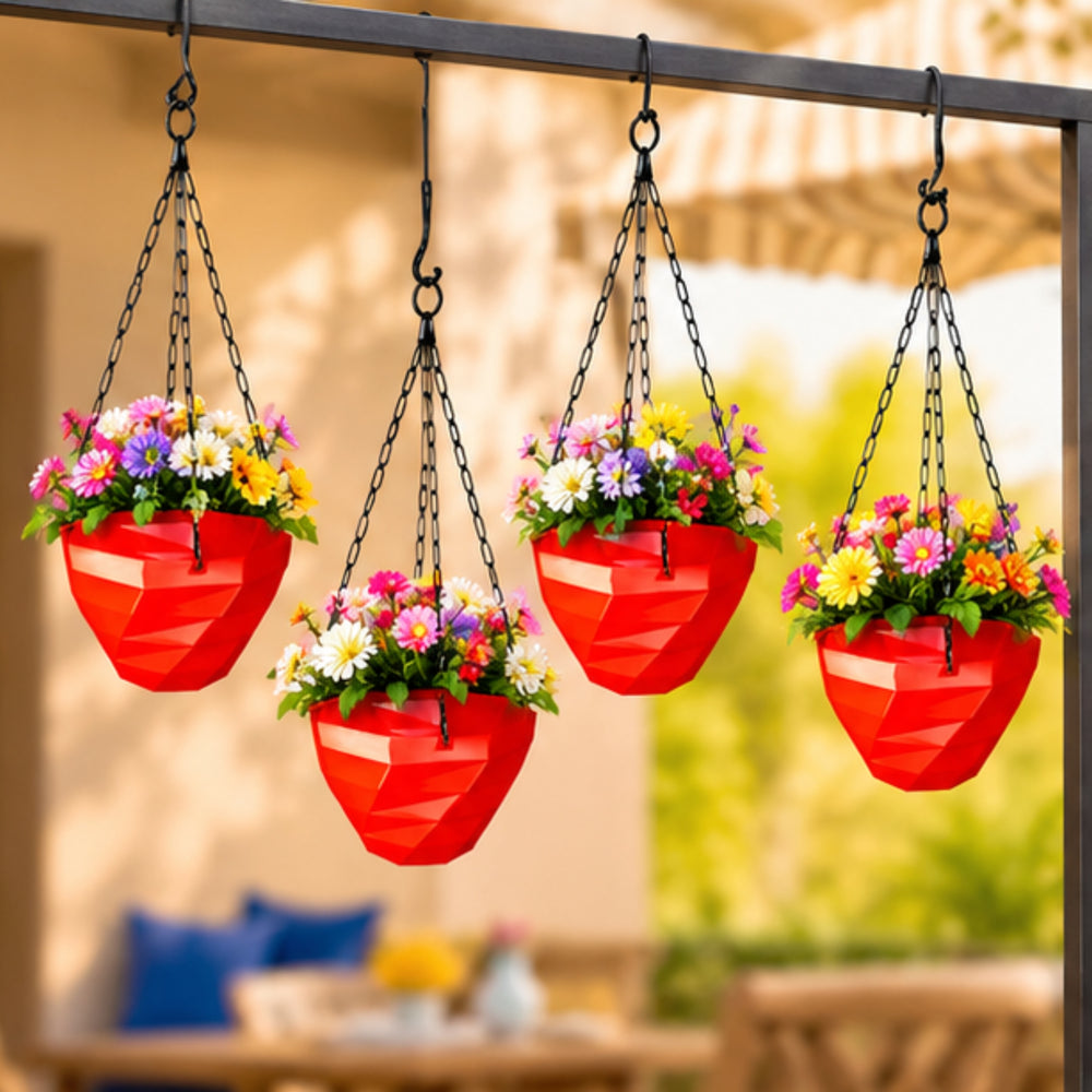 Hanging (Set of 4) (Red) designer Hanging Basket Plastic Nursery Pots