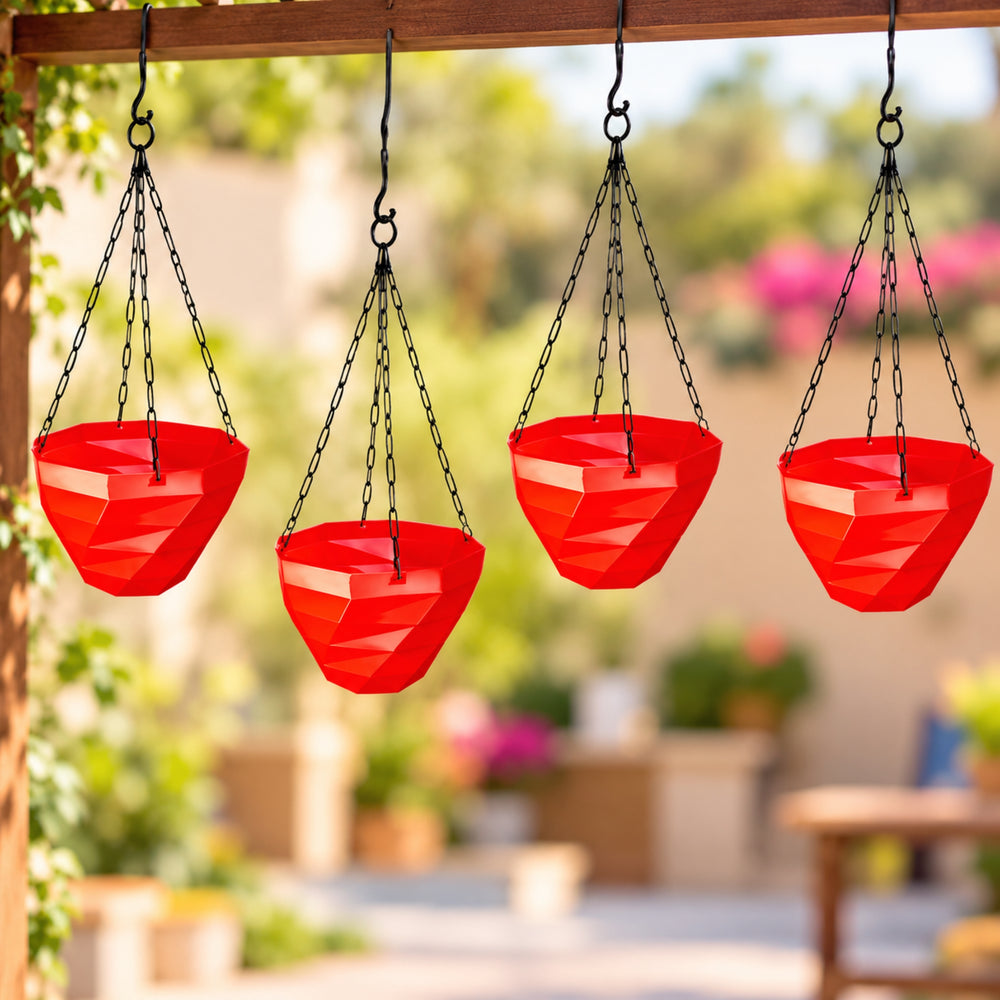 Hanging (Set of 4) (Red) designer Hanging Basket Plastic Nursery Pots