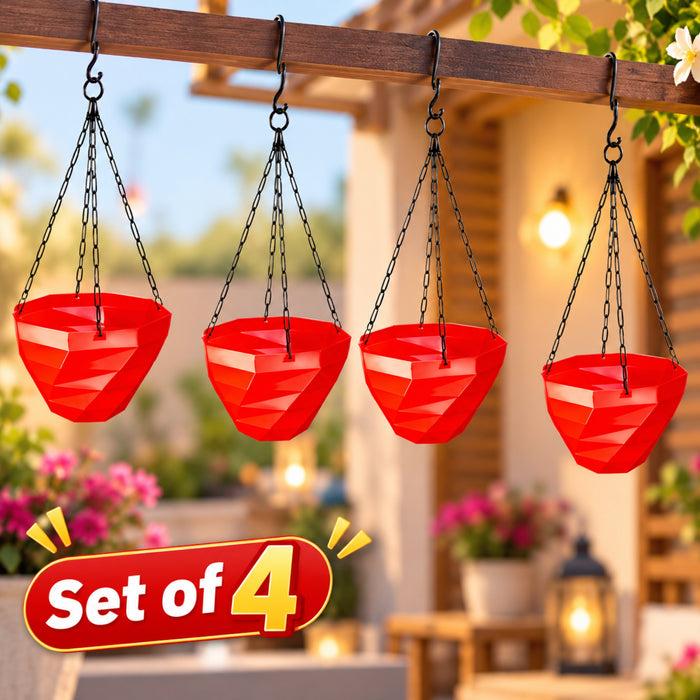 Hanging (Set of 4) (Red) designer Hanging Basket Plastic Nursery Pots