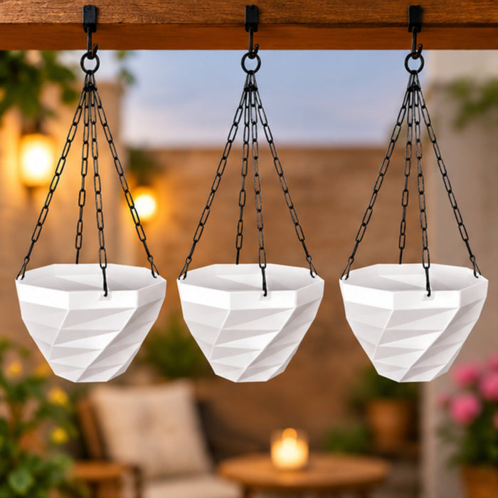 3DEE Hanging (Set of 3) (White) designer Hanging Basket Plastic Nursery Pots