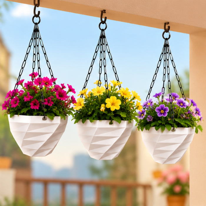 3DEE Hanging (Set of 3) (White) designer Hanging Basket Plastic Nursery Pots