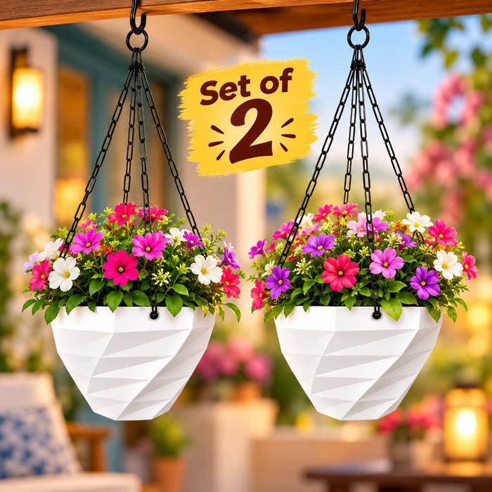 3DEE Hanging (Set of 3) (White) designer Hanging Basket Plastic Nursery Pots