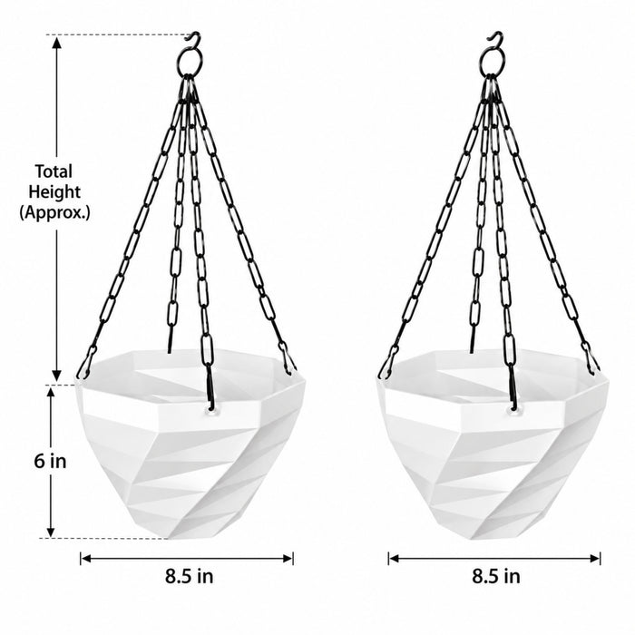 3DEE Hanging (Set of 2) (White) designer Hanging Basket Plastic Nursery Pots