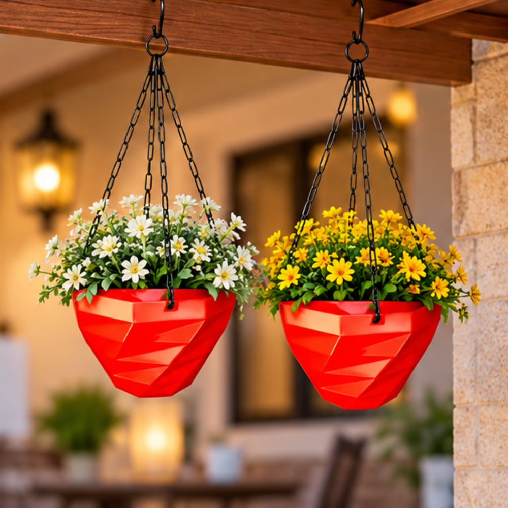 3DEE Hanging (Set of 2) (Red) designer Hanging Basket Plastic Nursery Pots