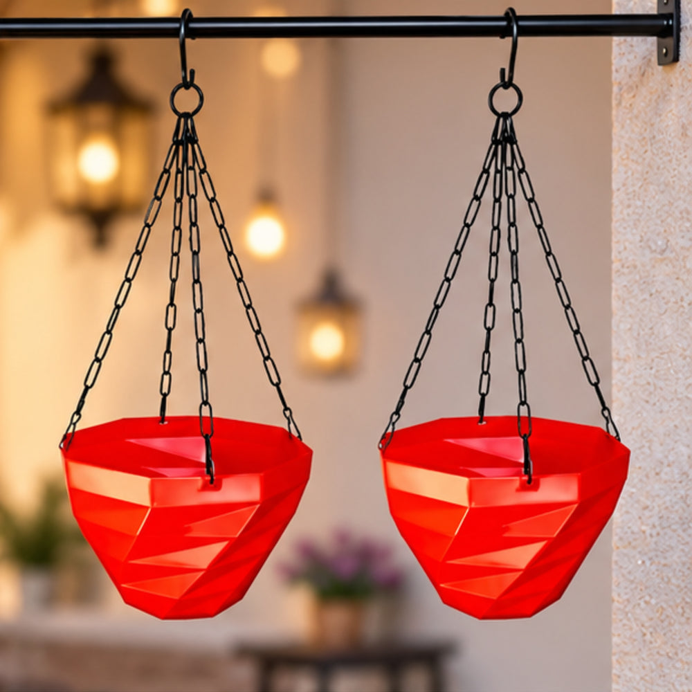 3DEE Hanging (Set of 2) (Red) designer Hanging Basket Plastic Nursery Pots