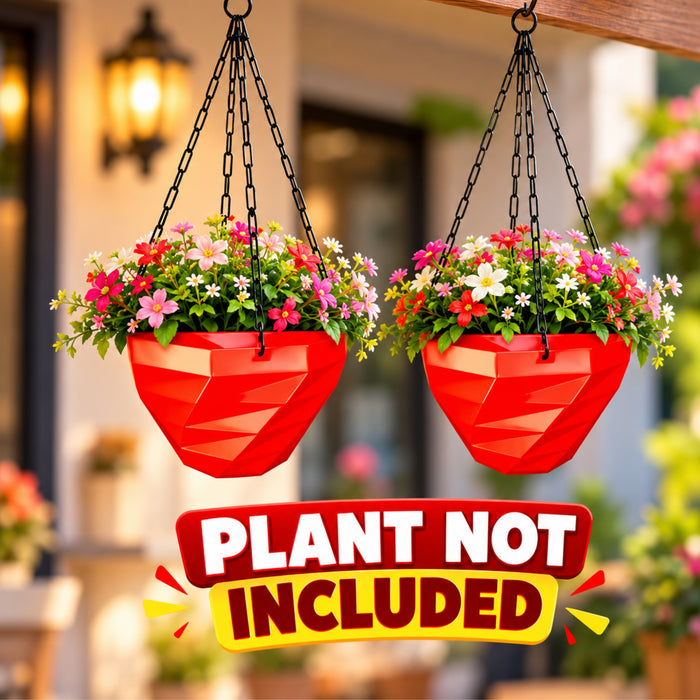 3DEE Hanging (Set of 2) (Red) designer Hanging Basket Plastic Nursery Pots