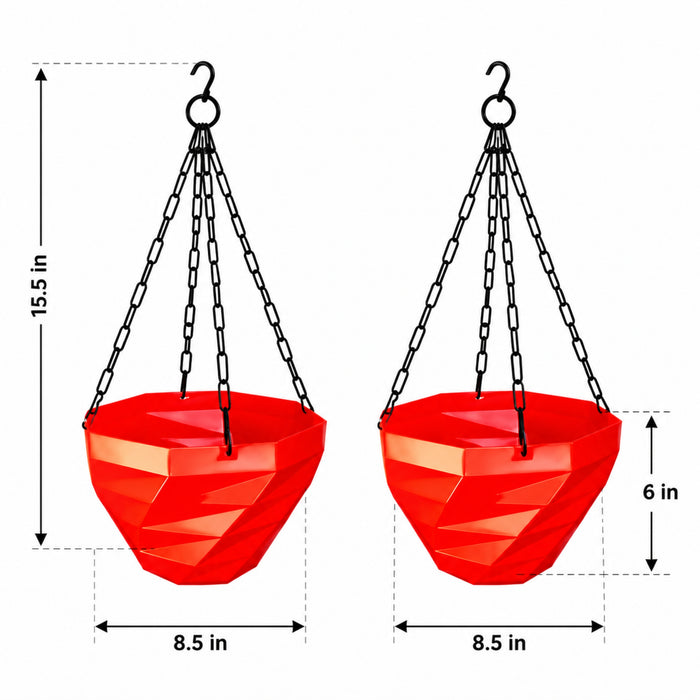 3DEE Hanging (Set of 2) (Red) designer Hanging Basket Plastic Nursery Pots