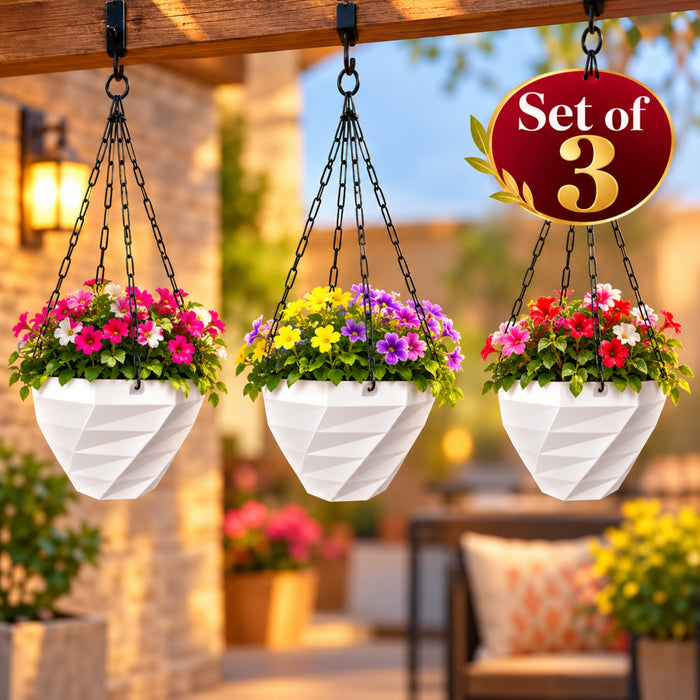 3DEE Hanging (Set of 3) (White) designer Hanging Basket Plastic Nursery Pots