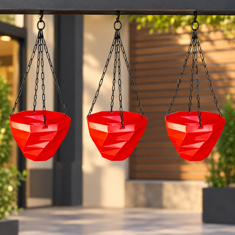 3DEE Hanging (Set of 3) (Red) designer Hanging Basket Plastic Nursery Pots