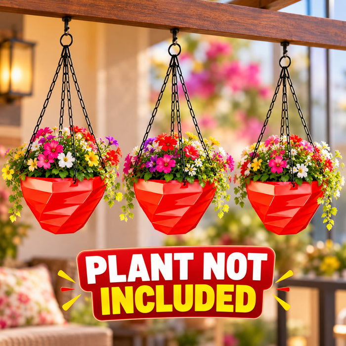 3DEE Hanging (Set of 3) (Red) designer Hanging Basket Plastic Nursery Pots