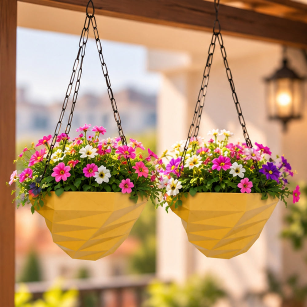 3DEE Hanging (Set of 2) (Beige) designer Hanging Basket Plastic Nursery Pots