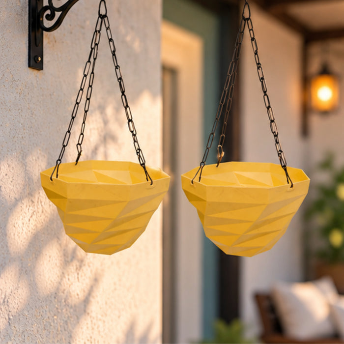3DEE Hanging (Set of 2) (Beige) designer Hanging Basket Plastic Nursery Pots