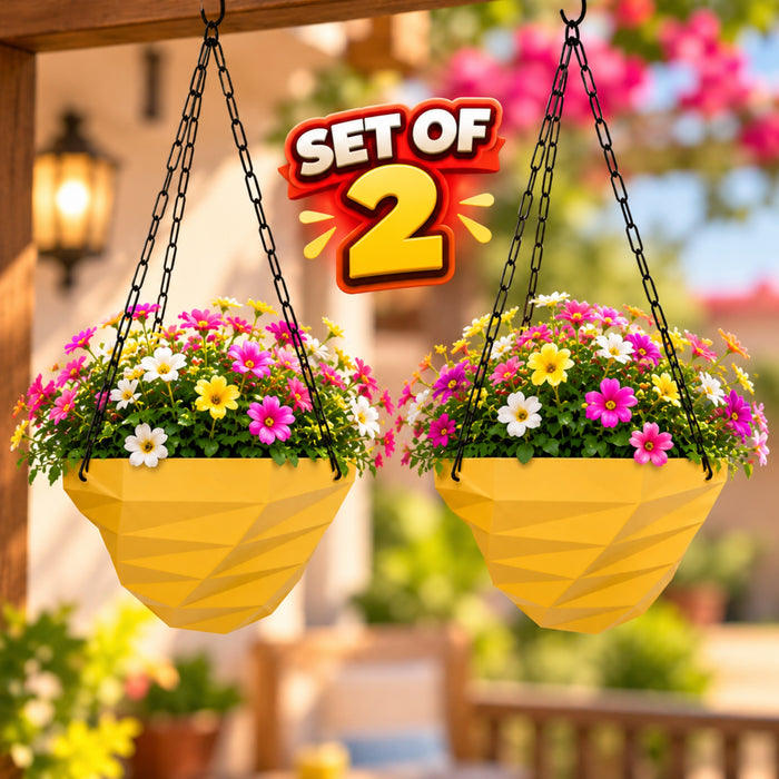 3DEE Hanging (Set of 2) (Beige) designer Hanging Basket Plastic Nursery Pots