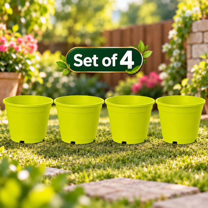 6 inch Set of 4 Small plastic pots for Outdoors ( Plastic Pots for Home Plants) (Green)