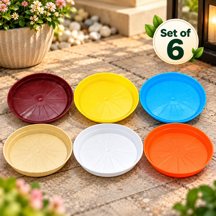 6 Inch Plastic Pot Plates Set of 6 – Colorful Plant Saucers for Indoor & Outdoor Pots