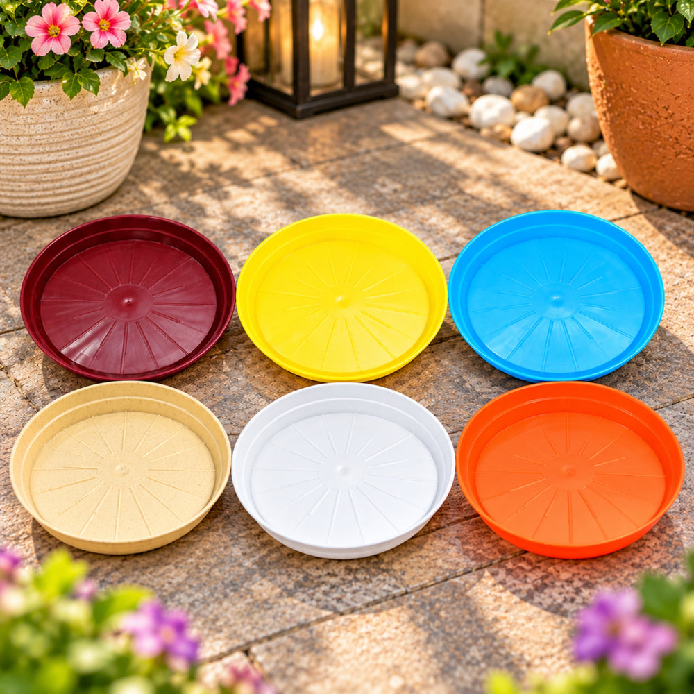 6 Inch Plastic Pot Plates Set of 6 – Colorful Plant Saucers for Indoor & Outdoor Pots