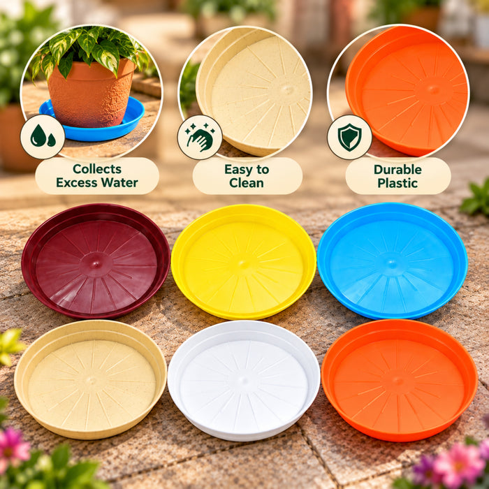 6 Inch Plastic Pot Plates Set of 6 – Colorful Plant Saucers for Indoor & Outdoor Pots