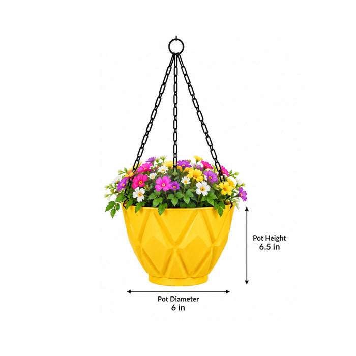 6.5 Inch Geometric Plastic Hanging Planter Pots Set of 5 with Chains – Solitaire Design